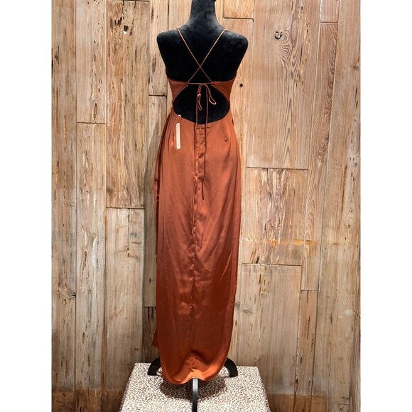 Steele Womens Burnt Orange Slip Maxi Dress With Tie-Back Thigh Slit And Spaghett - Picture 5 of 10
